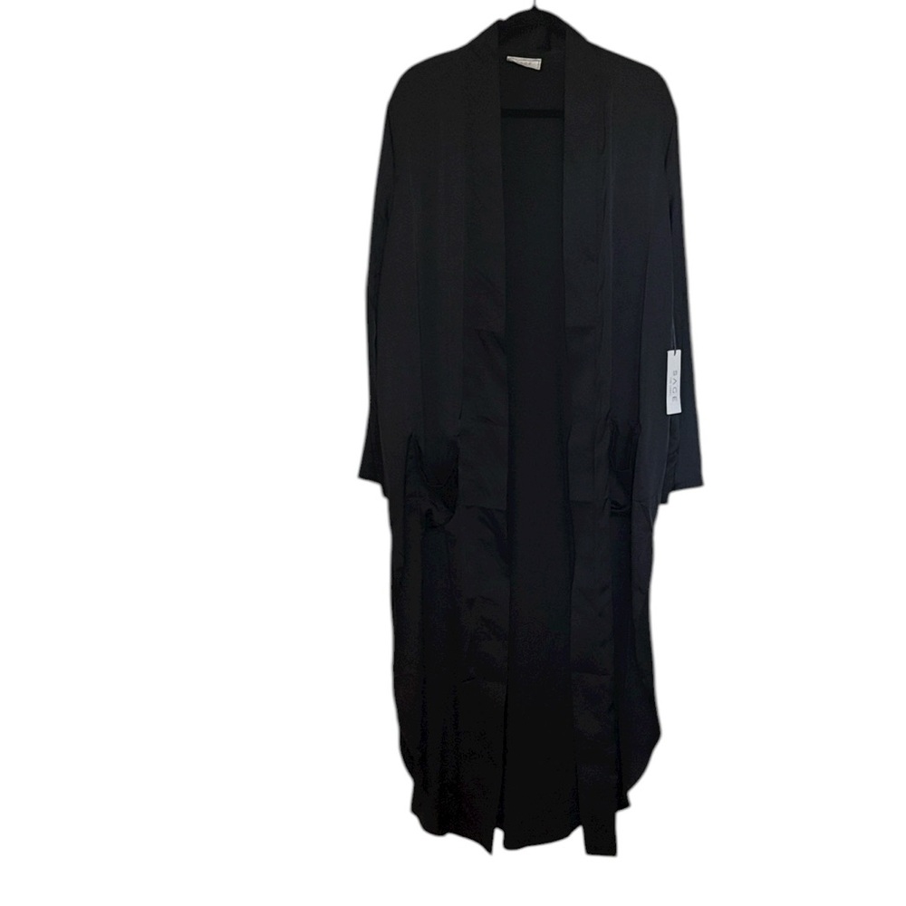 Sage The Label Duster/Robe Black Open Front, shirt tail bottom, front pockets,M - Picture 3 of 9
